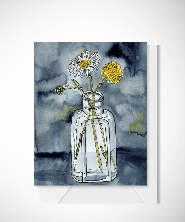 Daisy in a glass jar note card - The Watercolor Nest