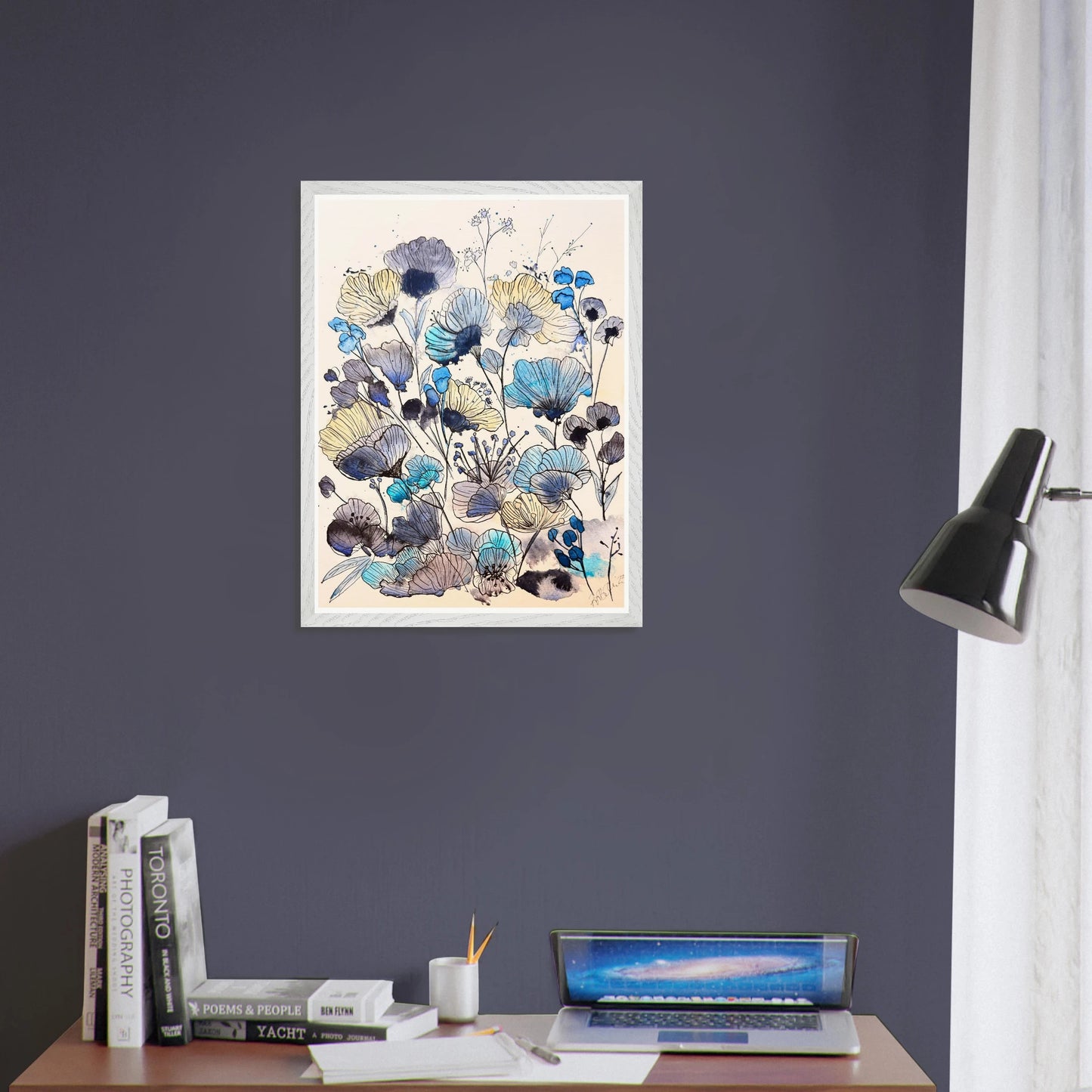 Robyn Flowers, Blue - Premium Wooden Framed Poster With Museum - Quality Matte Paper - Print Material - The Watercolor Nest