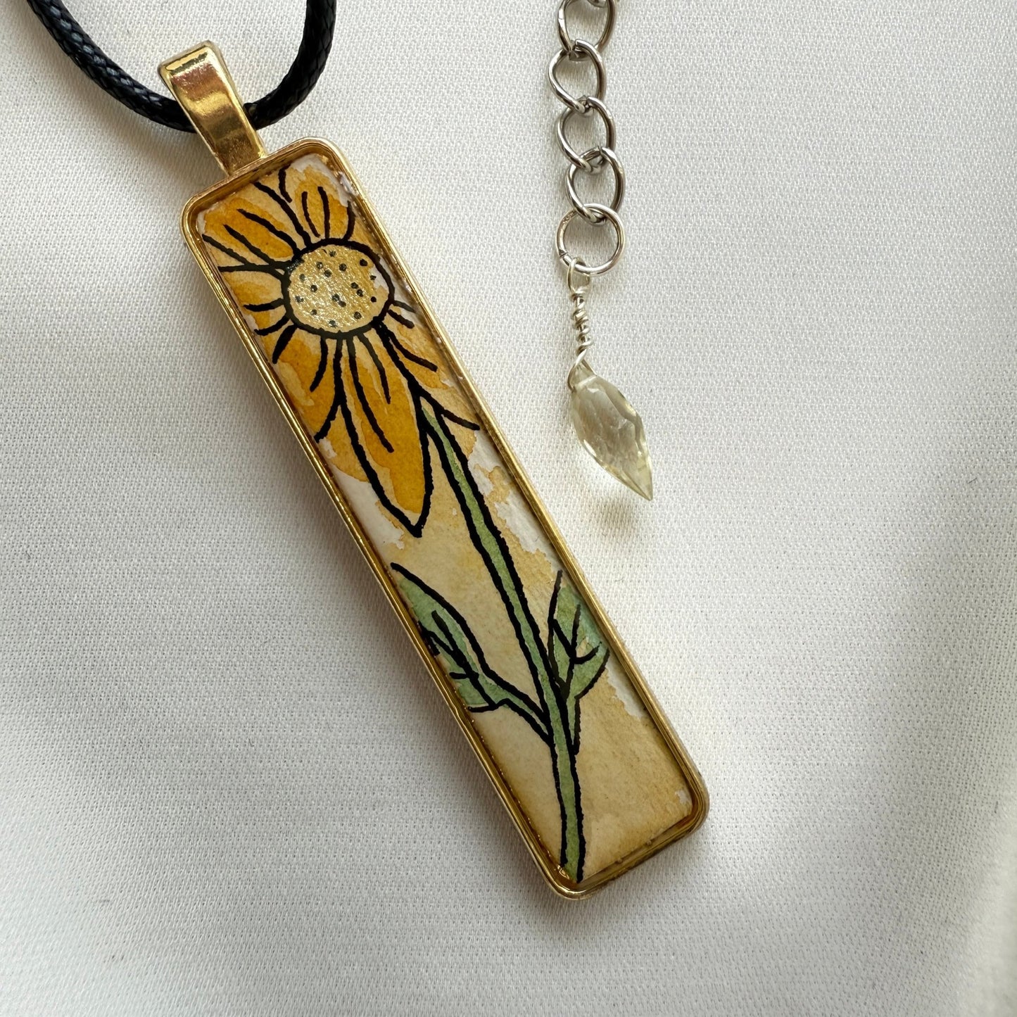 Gold Sunflower Pendant with Gem - The Watercolor Nest
