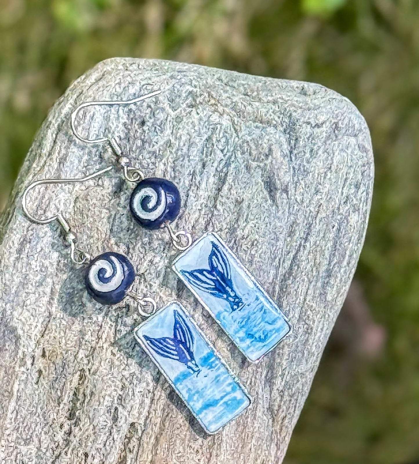 Silver Whale Tail Dangle Earrings