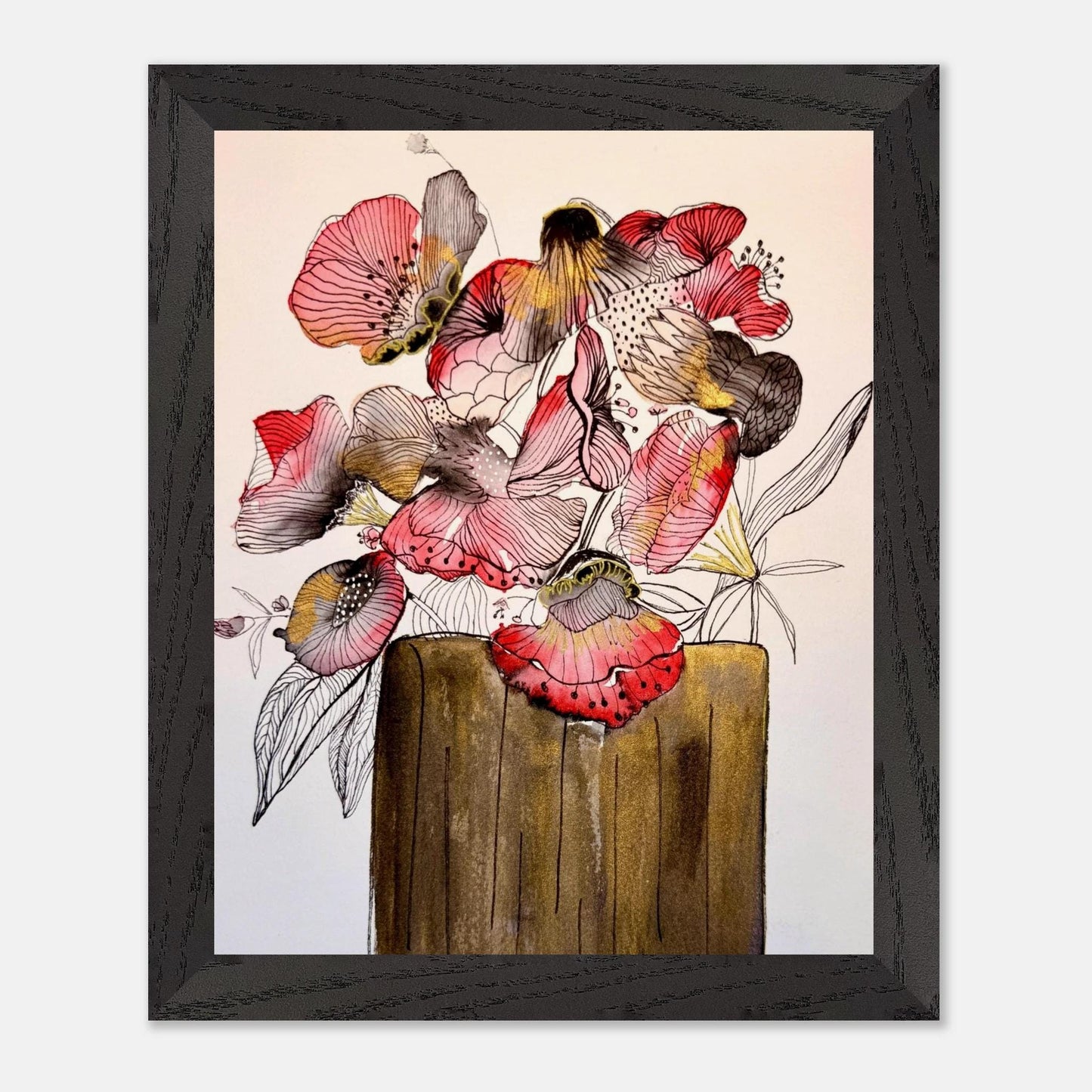 Robyn Flowers in Red - Wooden Framed Poster - The Watercolor Nest