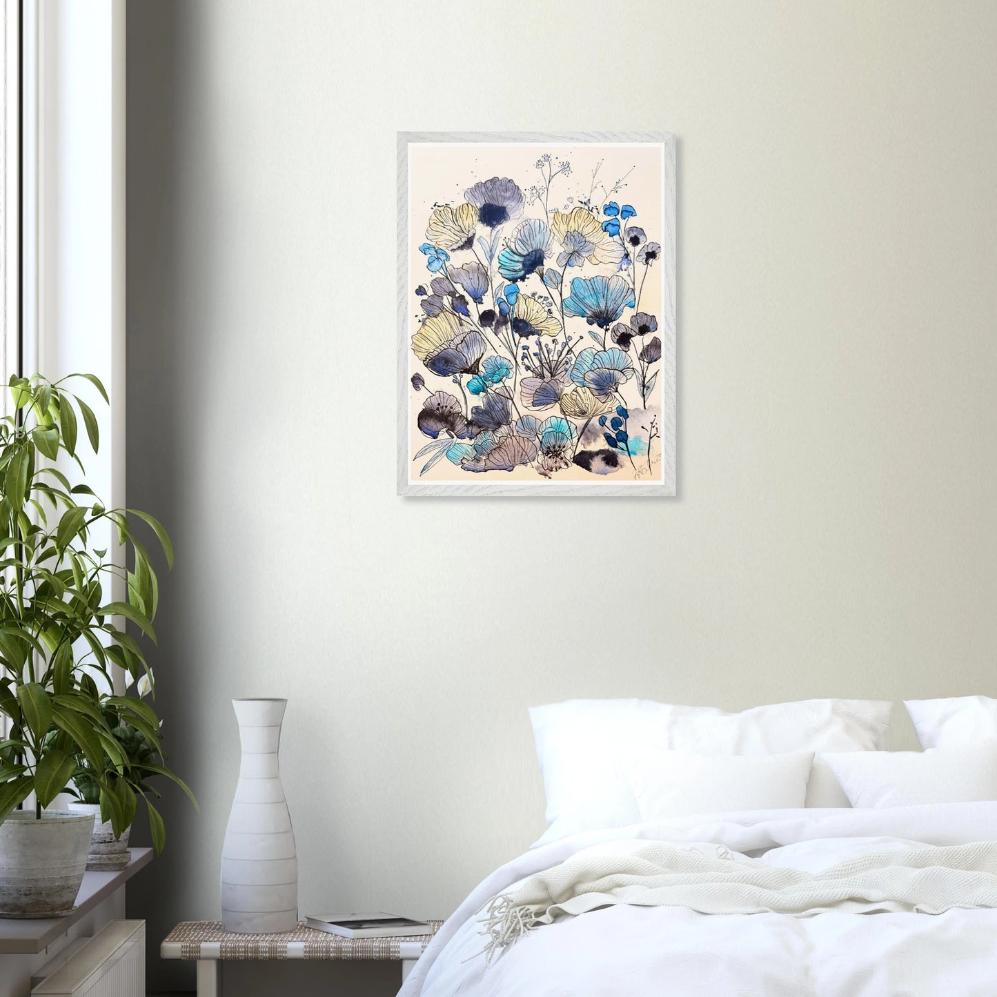 Robyn Flowers, Blue - Premium Wooden Framed Poster With Museum - Quality Matte Paper - Print Material - The Watercolor Nest
