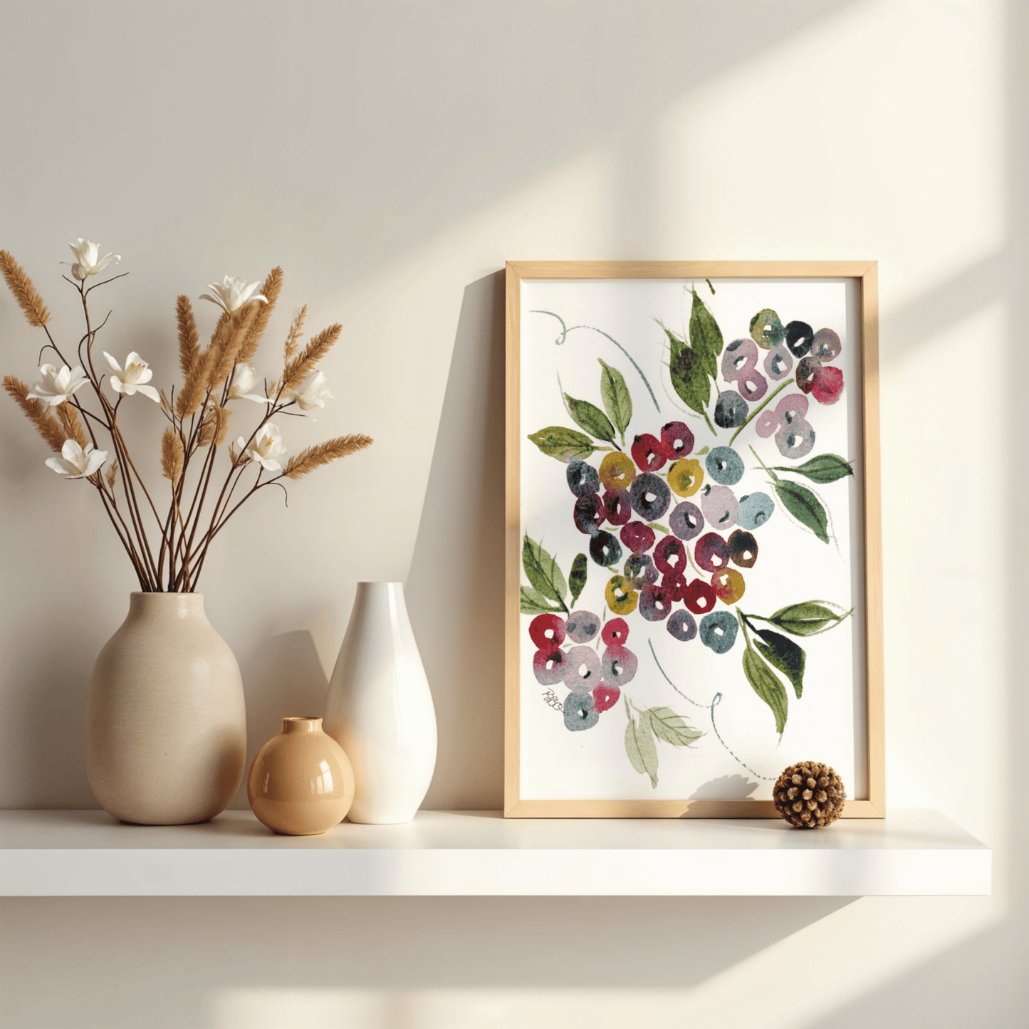 Maine Blueberries - Wood Framed Poster - Print Material - The Watercolor Nest