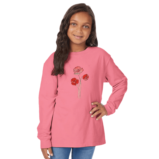 Kids Long Sleeve Crewneck T-Shirt | ComfortWash GDH275 - Print Material - The Watercolor Nest