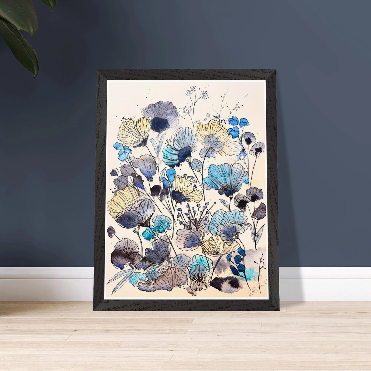 Robyn Flowers, Blue - Premium Wooden Framed Poster With Museum - Quality Matte Paper - Print Material - The Watercolor Nest