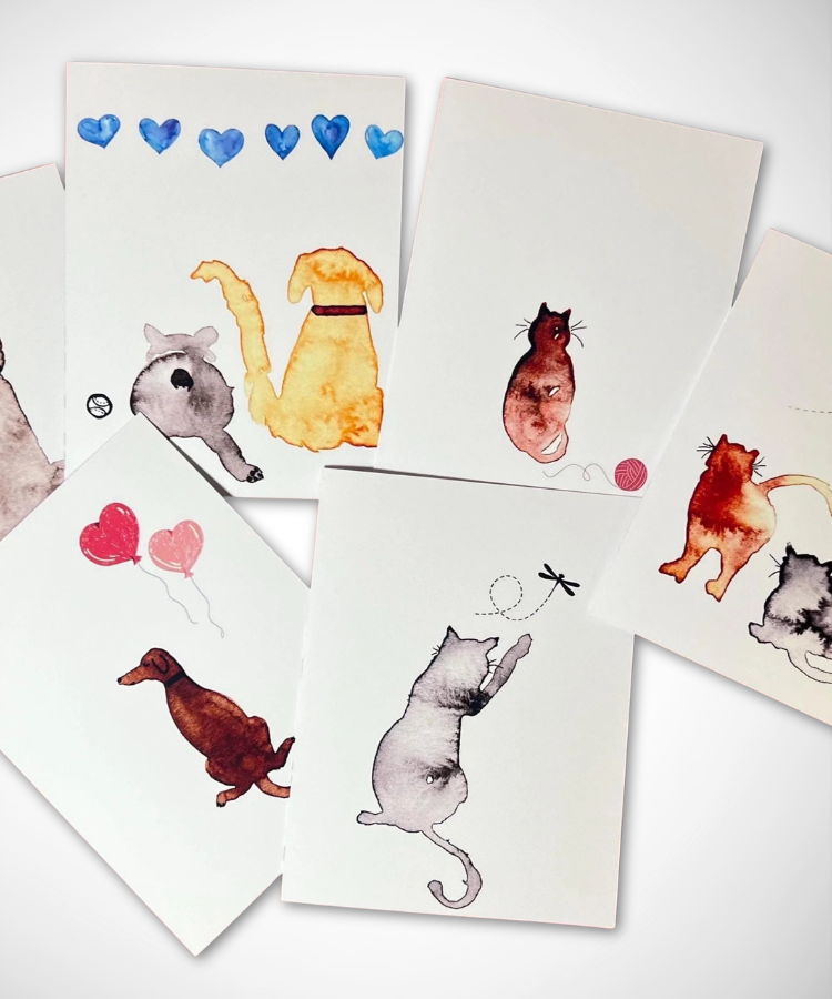 Dog and Cat Note Card Set of 8