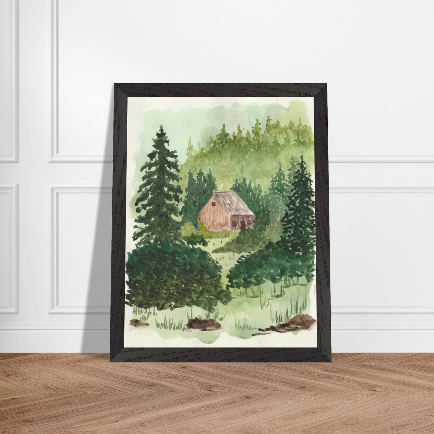 Maine Cabin | Wooden Framed Poster with Museum - Quality Matte Paper 11x14″ - Print Material - The Watercolor Nest