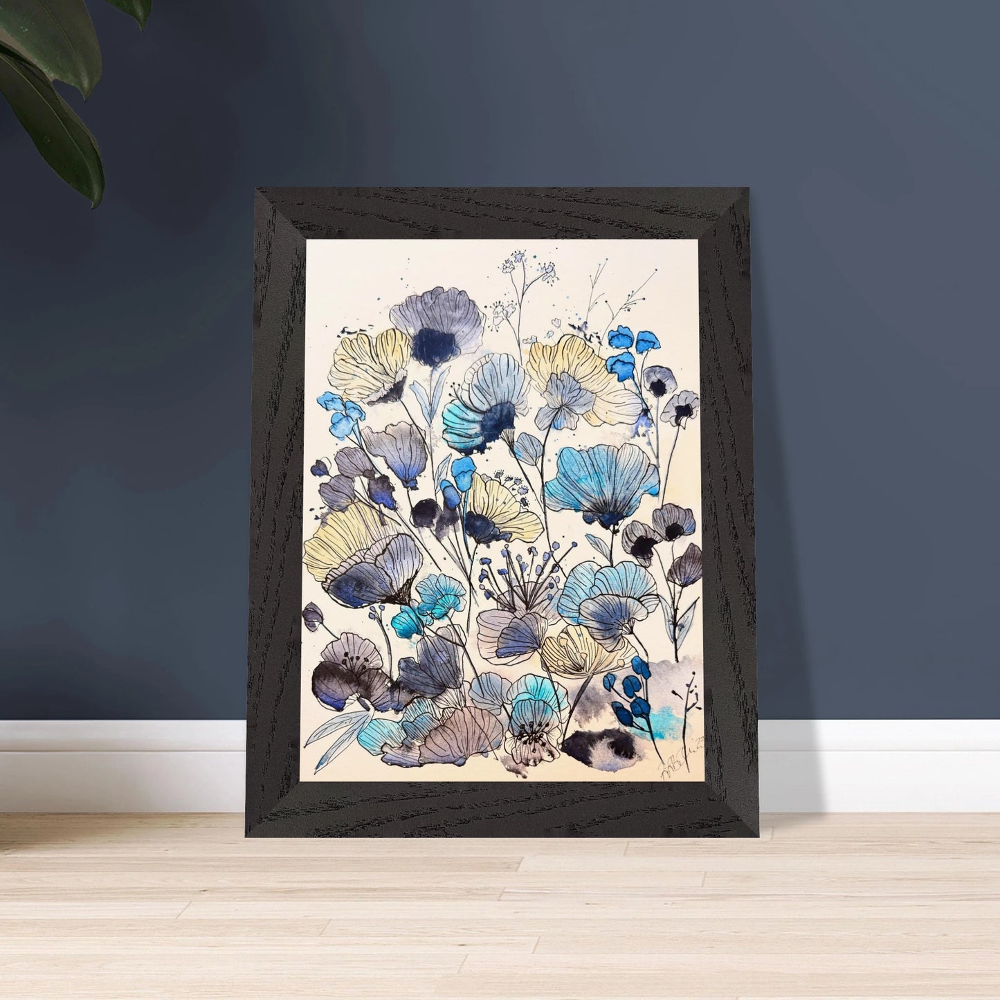 Robyn Flowers, Blue - Premium Wooden Framed Poster With Museum - Quality Matte Paper - Print Material - The Watercolor Nest