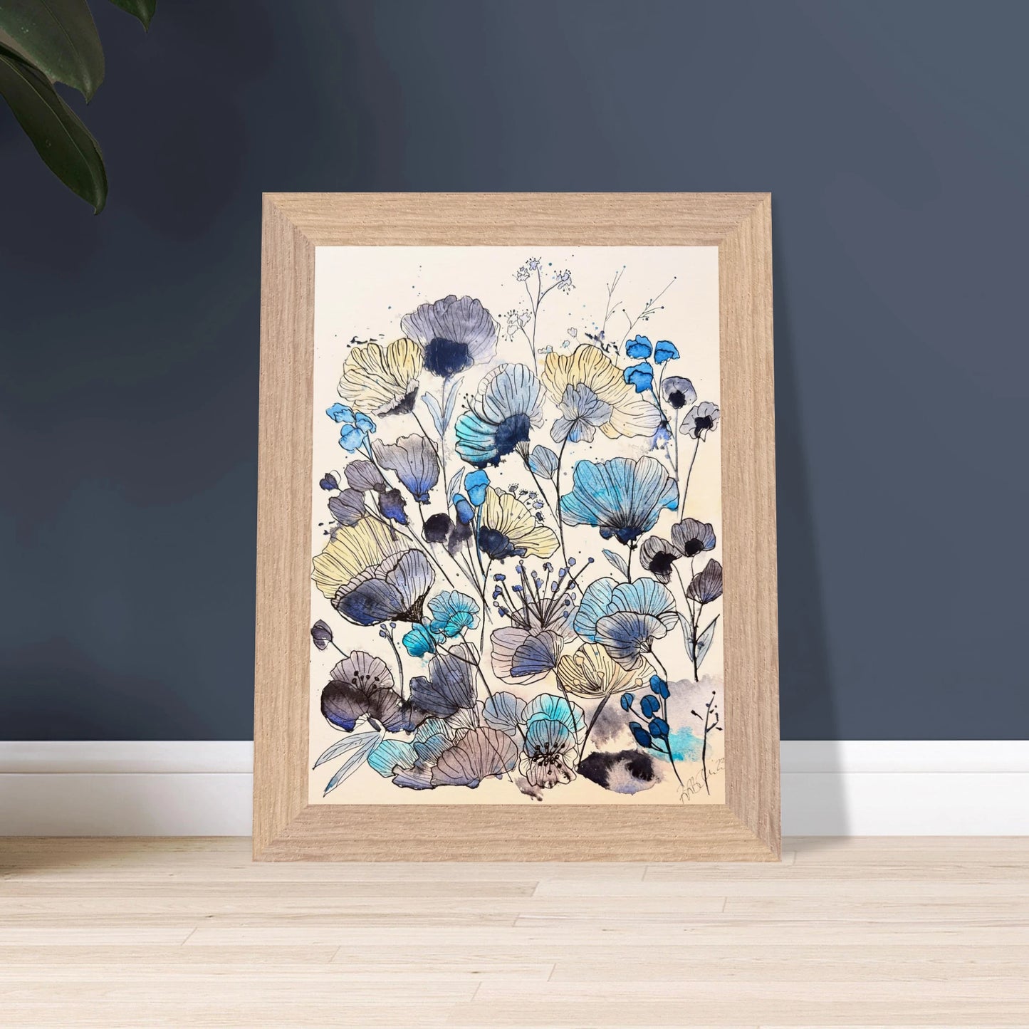 Robyn Flowers, Blue - Premium Wooden Framed Poster With Museum - Quality Matte Paper - Print Material - The Watercolor Nest