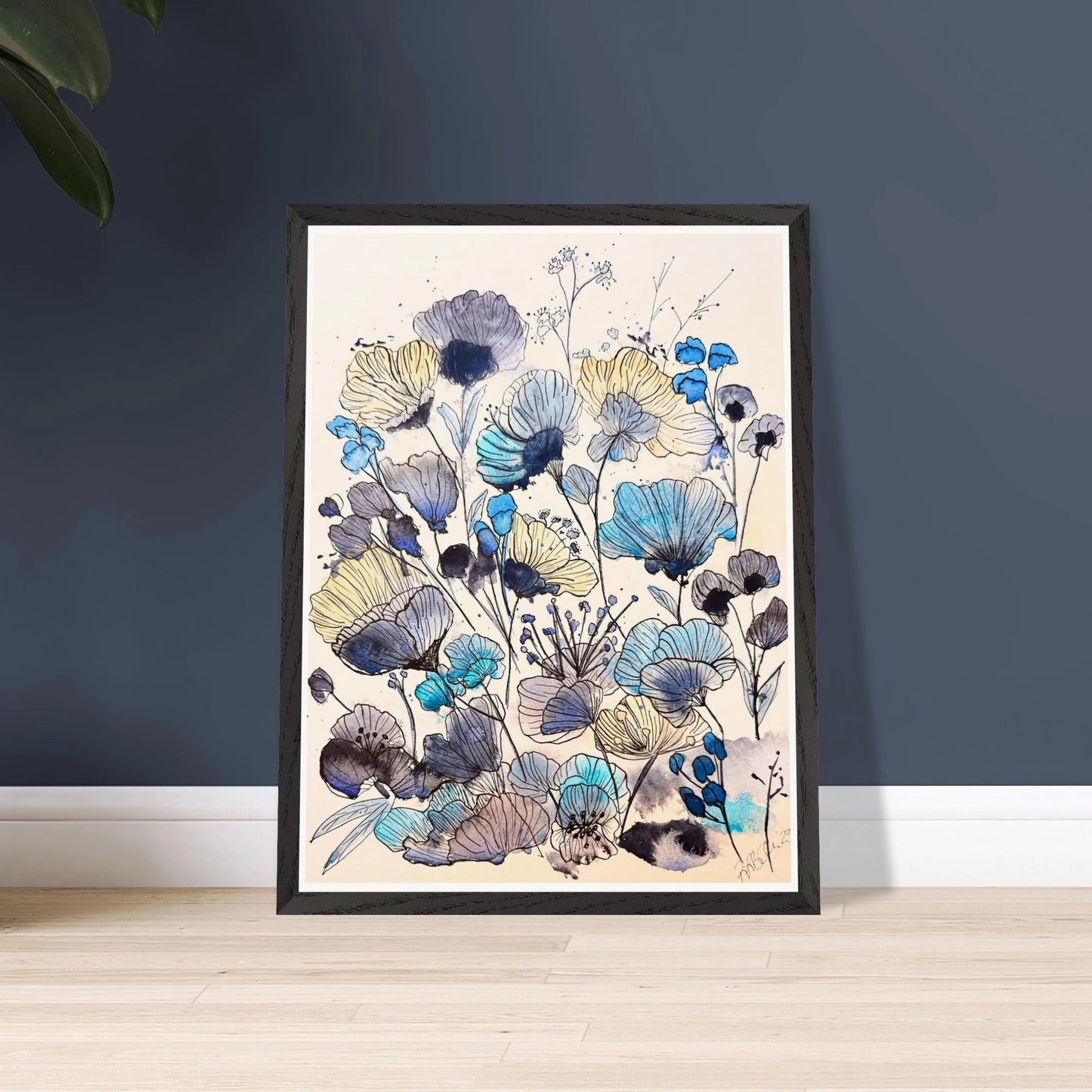 Robyn Flowers, Blue - Premium Wooden Framed Poster With Museum - Quality Matte Paper - Print Material - The Watercolor Nest