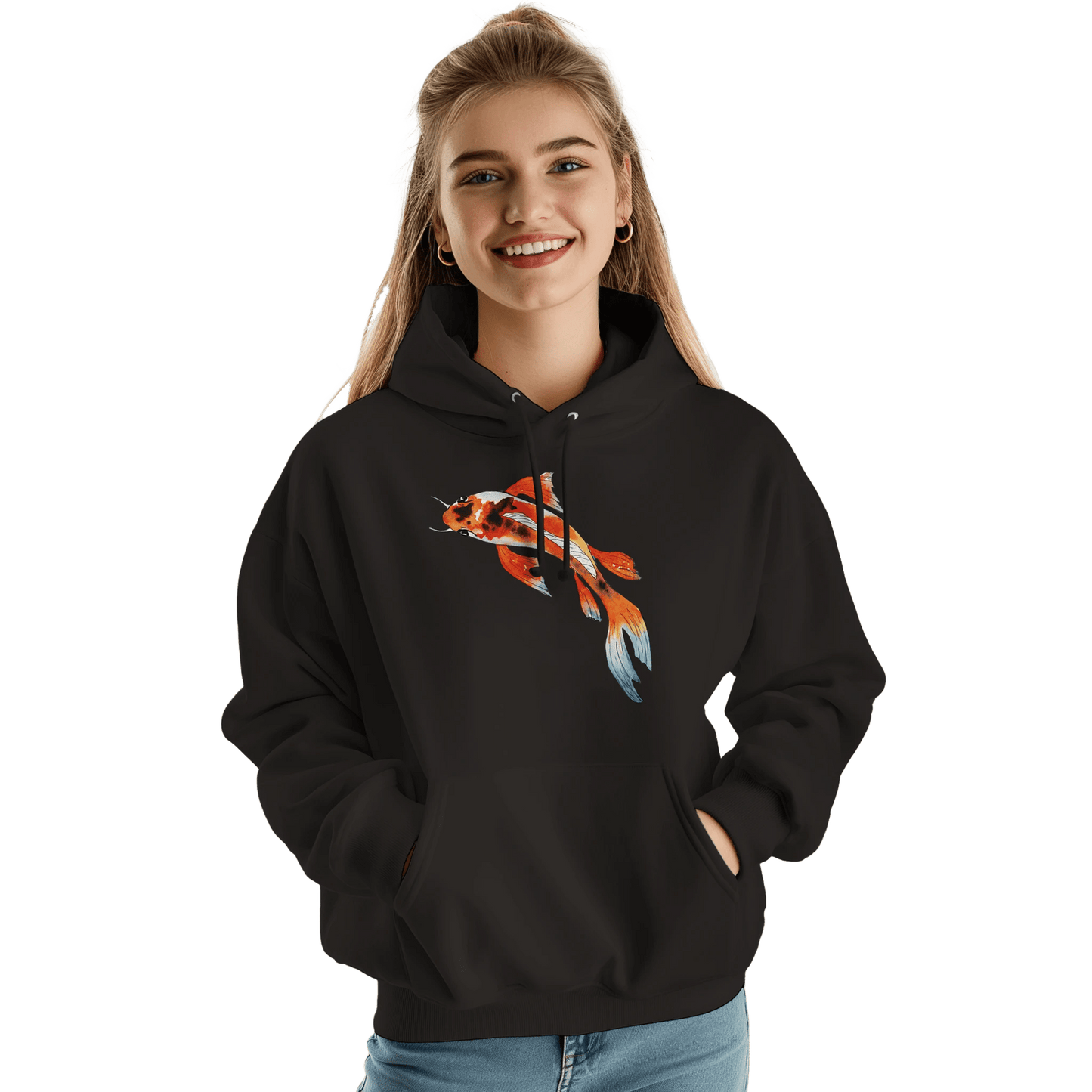 Unisex Koi Fish Pullover Hoodie | JustHoods JH001 - Print Material - The Watercolor Nest