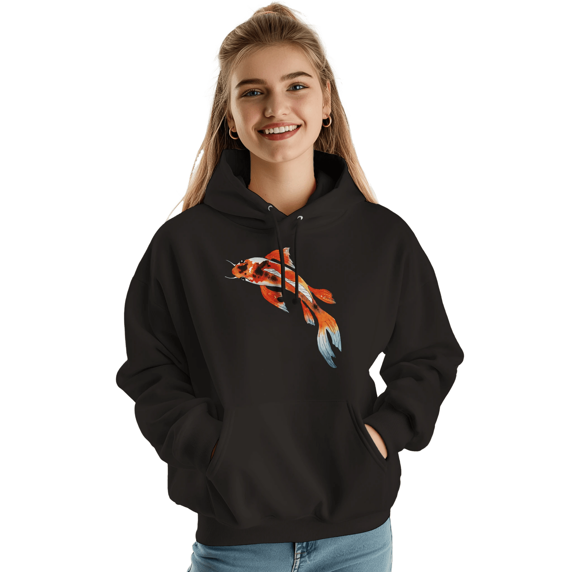 Unisex Koi Fish Pullover Hoodie | JustHoods JH001 - Print Material - The Watercolor Nest