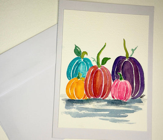 Hand Painted Watercolor Halloween Pumpkin Card