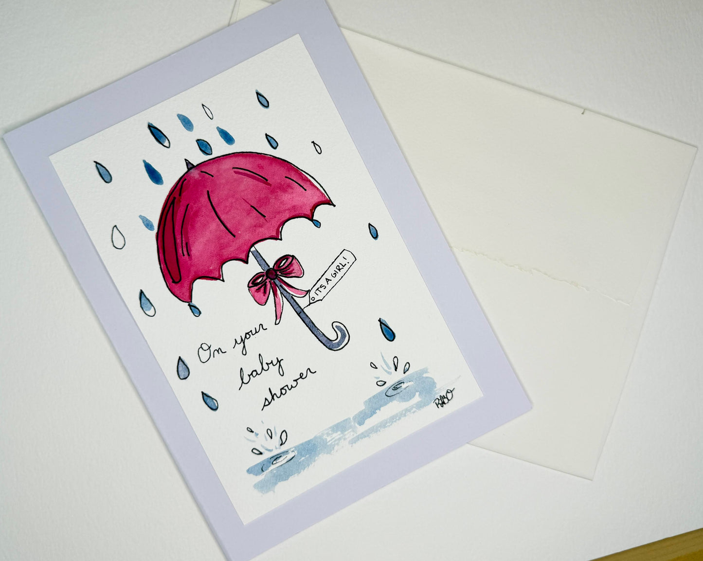 Hand Painted Watercolor Girl Baby Shower Card