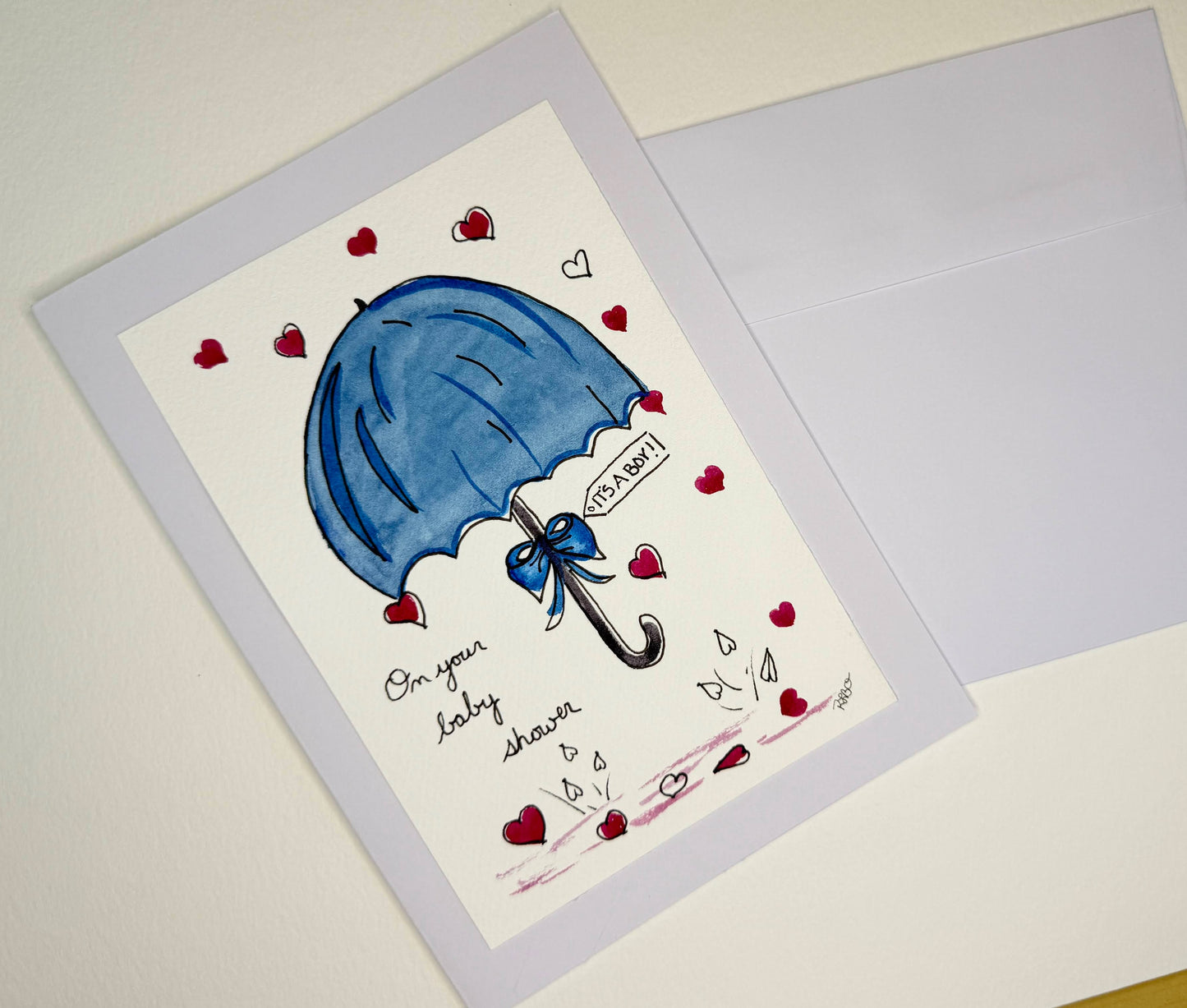 Hand Painted Watercolor Boy Baby Shower Card