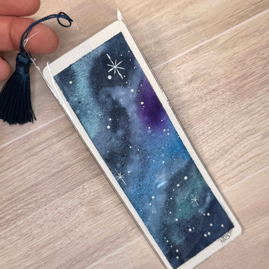 Hand Painted Galaxy Bookmark with Tassel – Original Watercolor Starry Night Art - Art - The Watercolor Nest