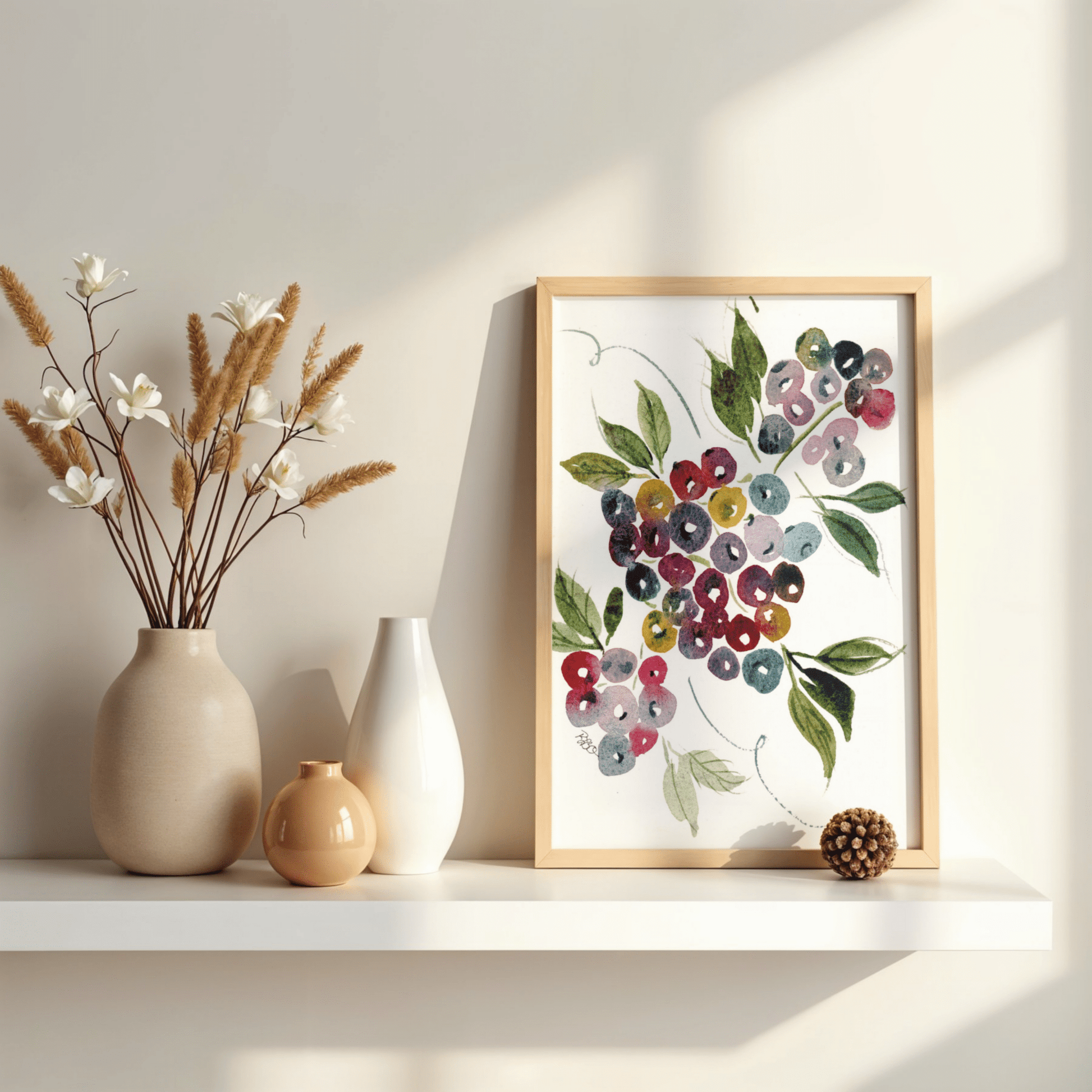 Maine Blueberries - Wooden Framed Poster With Museum - Quality Matte Paper 8x10″ - Print Material - The Watercolor Nest