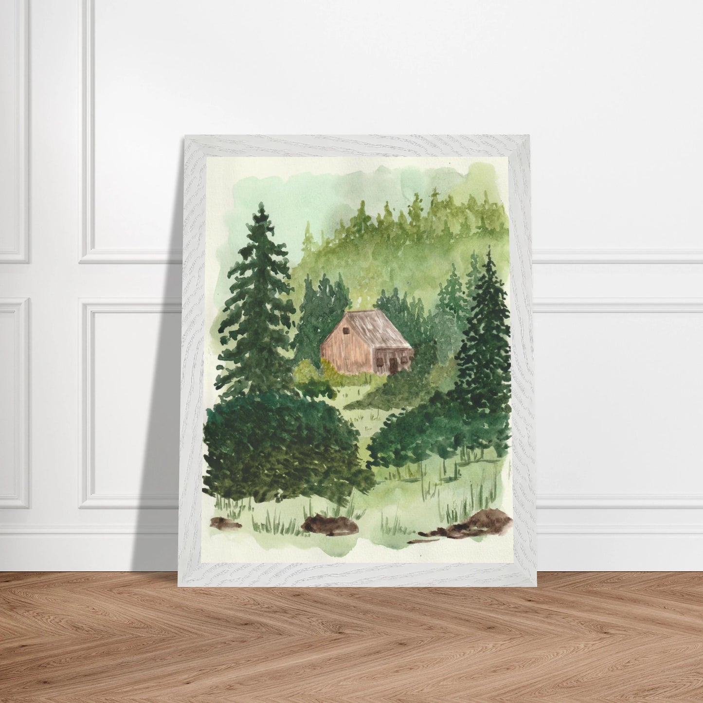 Maine Cabin | Wooden Framed Poster with Museum - Quality Matte Paper 11x14″ - Print Material - The Watercolor Nest