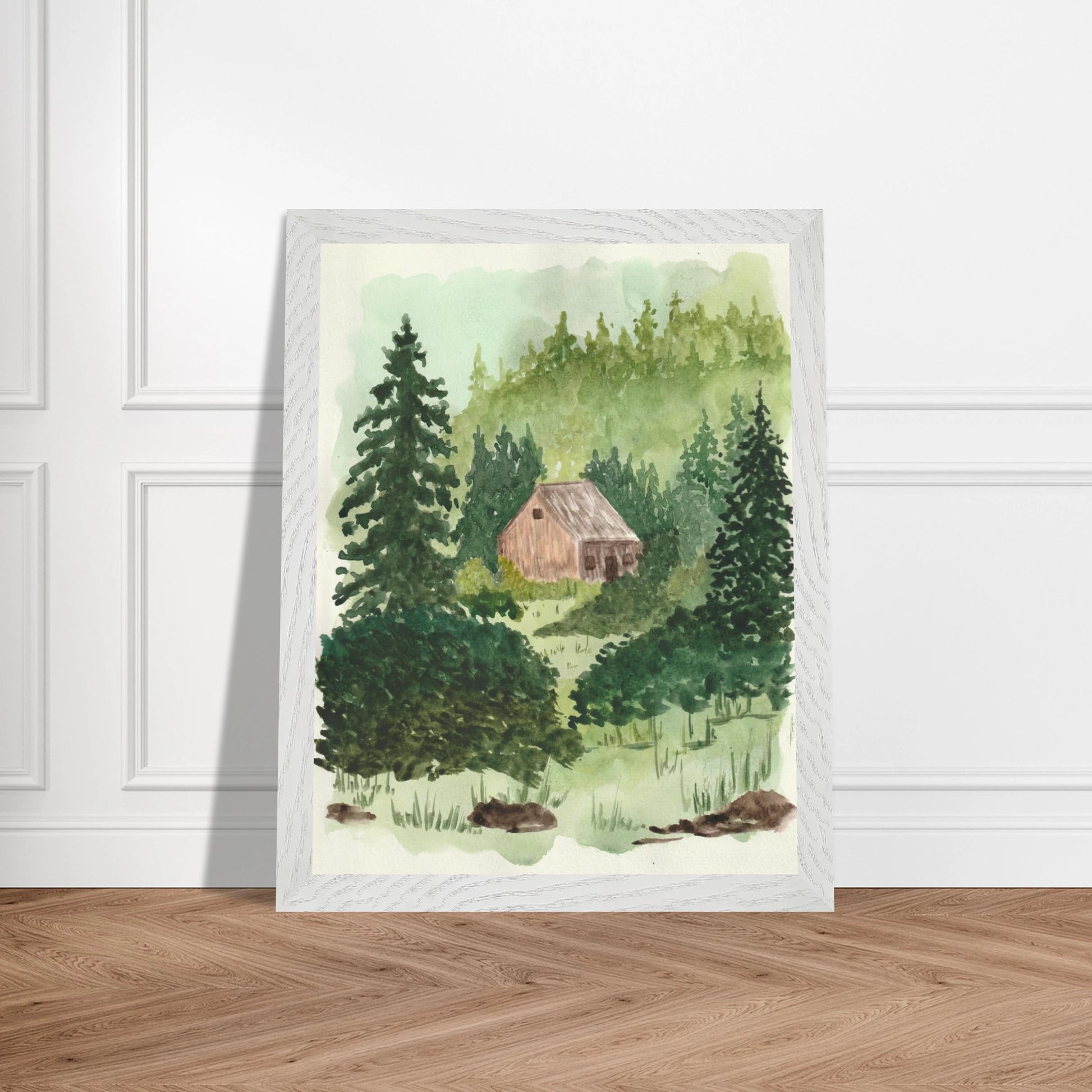Maine Cabin | Wooden Framed Poster with Museum - Quality Matte Paper 11x14″ - Print Material - The Watercolor Nest