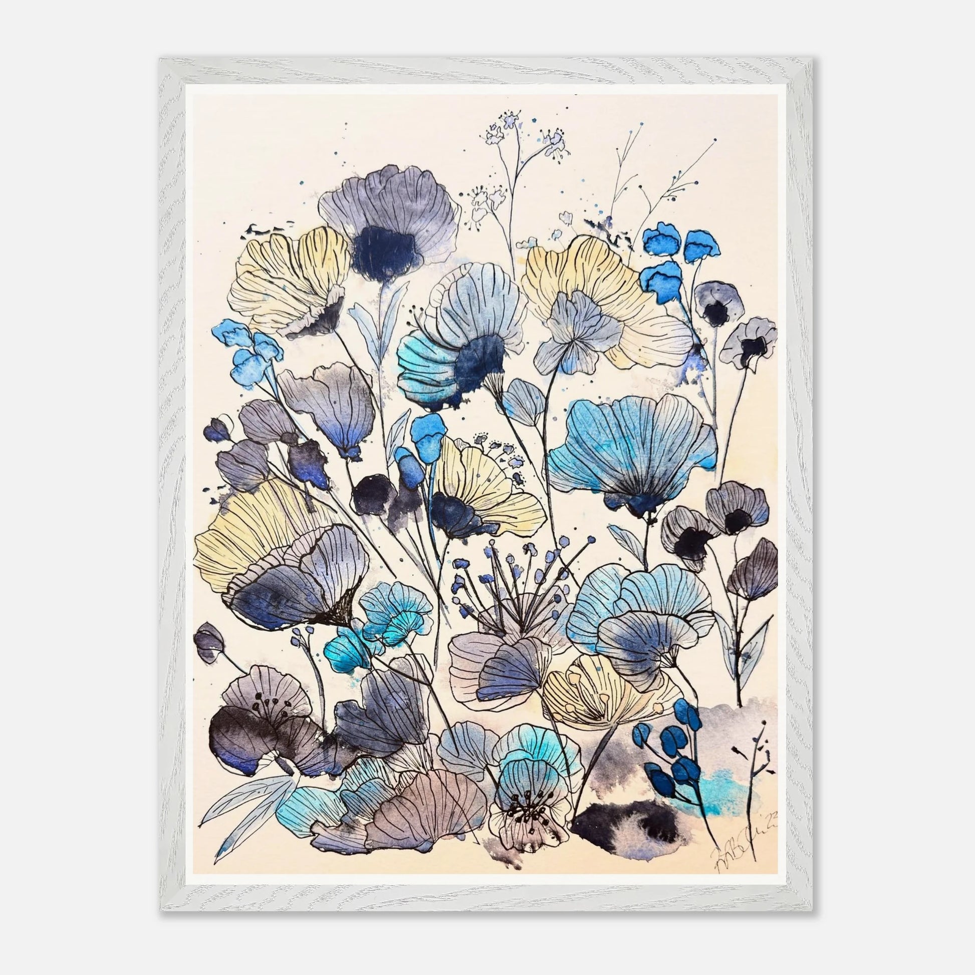 Robyn Flowers, Blue - Premium Wooden Framed Poster With Museum - Quality Matte Paper - Print Material - The Watercolor Nest