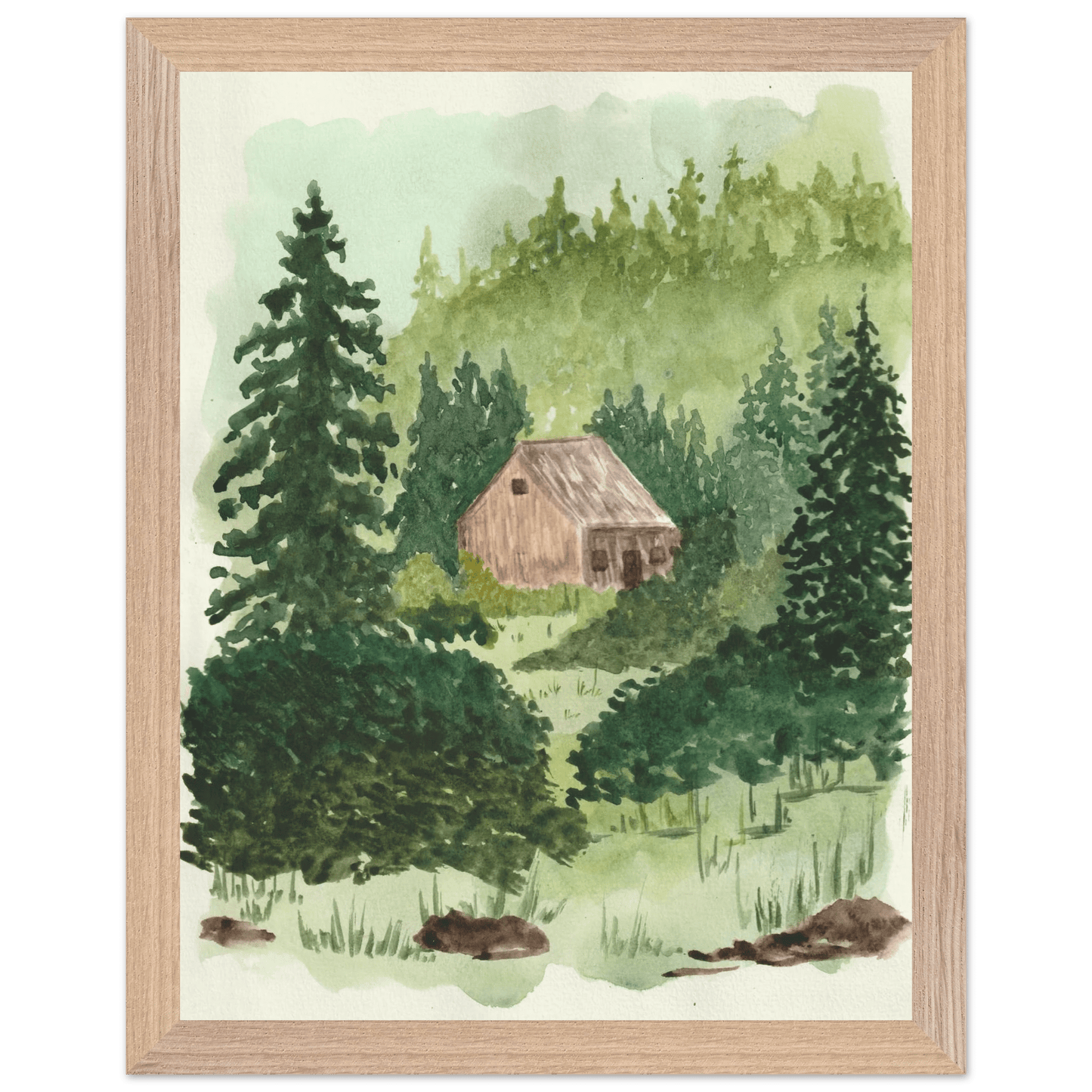 Maine Cabin | Wooden Framed Poster with Museum - Quality Matte Paper 11x14″ - Print Material - The Watercolor Nest