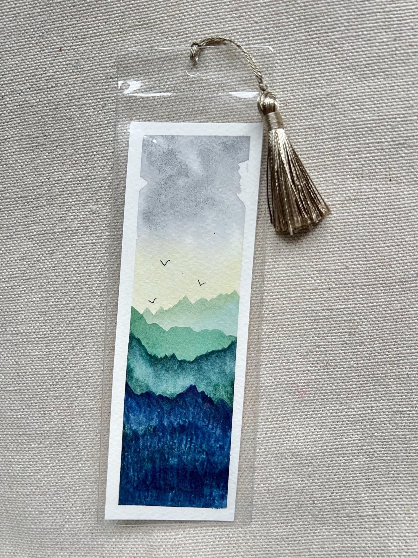 Watercolor Mountain Bookmark: Hand - Painted Cotton Paper Art - The Watercolor Nest