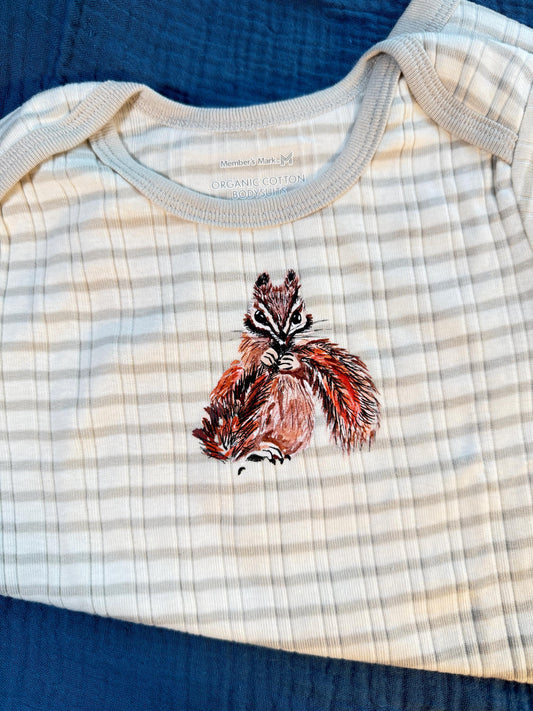 Baby bodysuit with cute chipmunk, gift for baby shower, newborn romper, gift from grandma, baby announcement gift, monthly milestone outfit