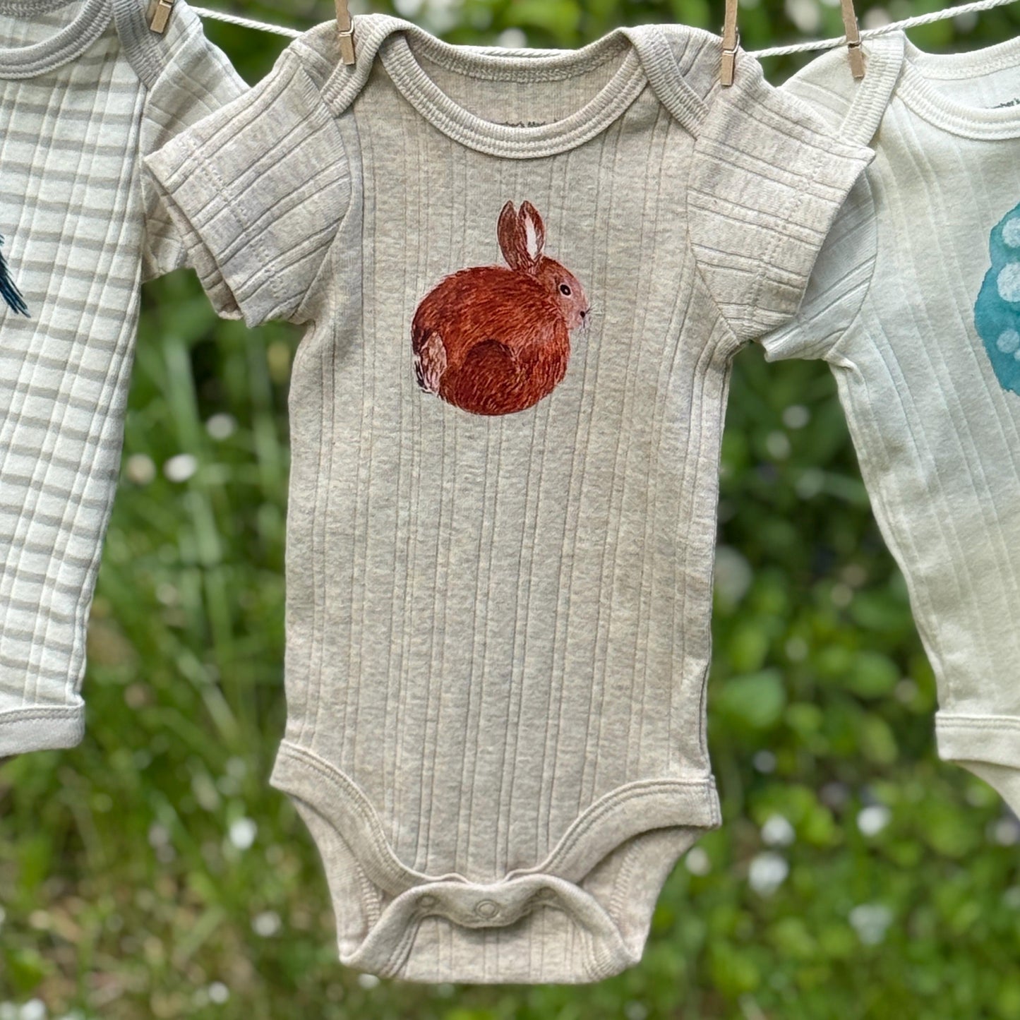Baby bodysuit bunny, organic cotton infant outfit, baby shower present, coming home from hospital outfit, monthly milestone romper