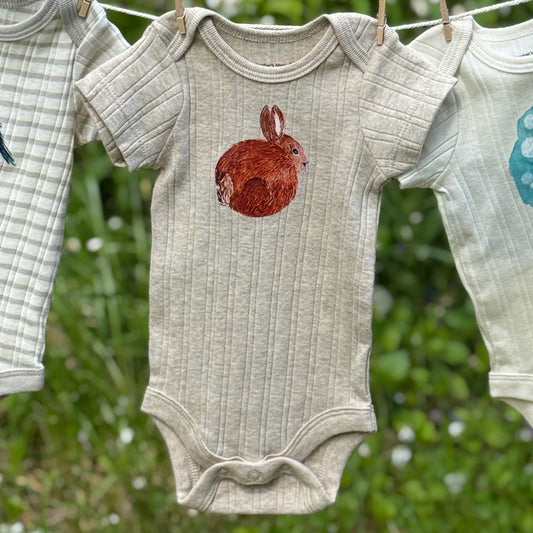 Baby bodysuit bunny, organic cotton infant outfit, baby shower present, coming home from hospital outfit, monthly milestone romper