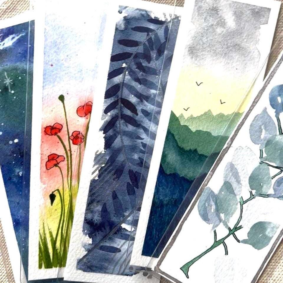 Watercolor Mountain Bookmark: Hand - Painted Cotton Paper Art - The Watercolor Nest