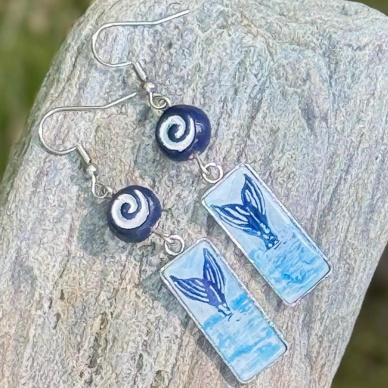 Whale earring, marine life jewelry, ocean theme earring, fish jewelry, whimsical art watercolor jewelry, beach core charm, save our seas - The Watercolor Nest