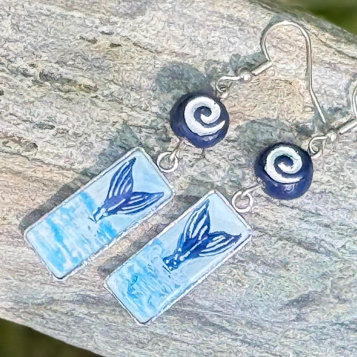 Whale earring, marine life jewelry, ocean theme earring, fish jewelry, whimsical art watercolor jewelry, beach core charm, save our seas - The Watercolor Nest