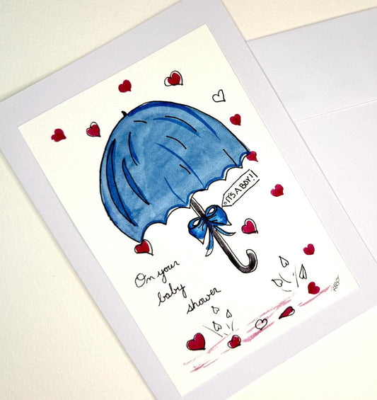 Hand-Painted Watercolor Baby Boy Card: Unique Keepsake Greeting
