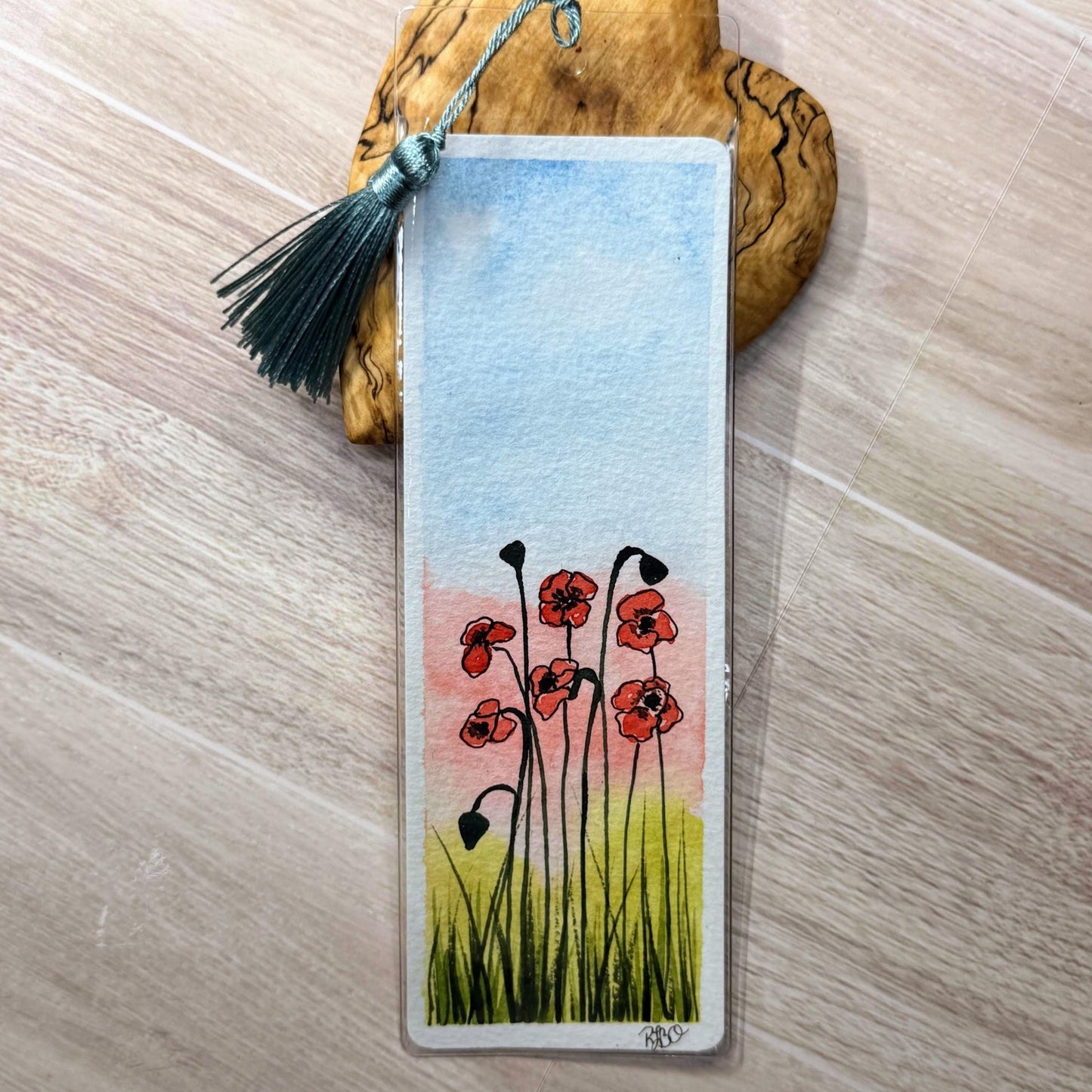 Watercolor Poppy Bookmark: Hand - Painted Cotton Paper Art - The Watercolor Nest