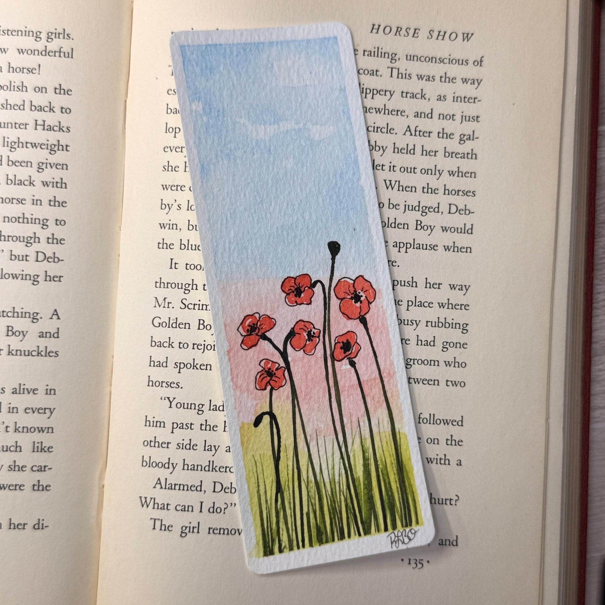 Watercolor Poppy Bookmark: Hand - Painted Cotton Paper Art - The Watercolor Nest