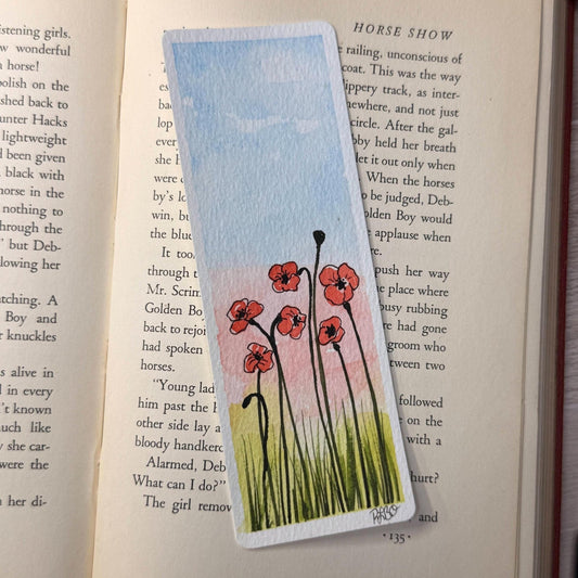 Watercolor Poppy Bookmark: Hand - Painted Cotton Paper Art - The Watercolor Nest