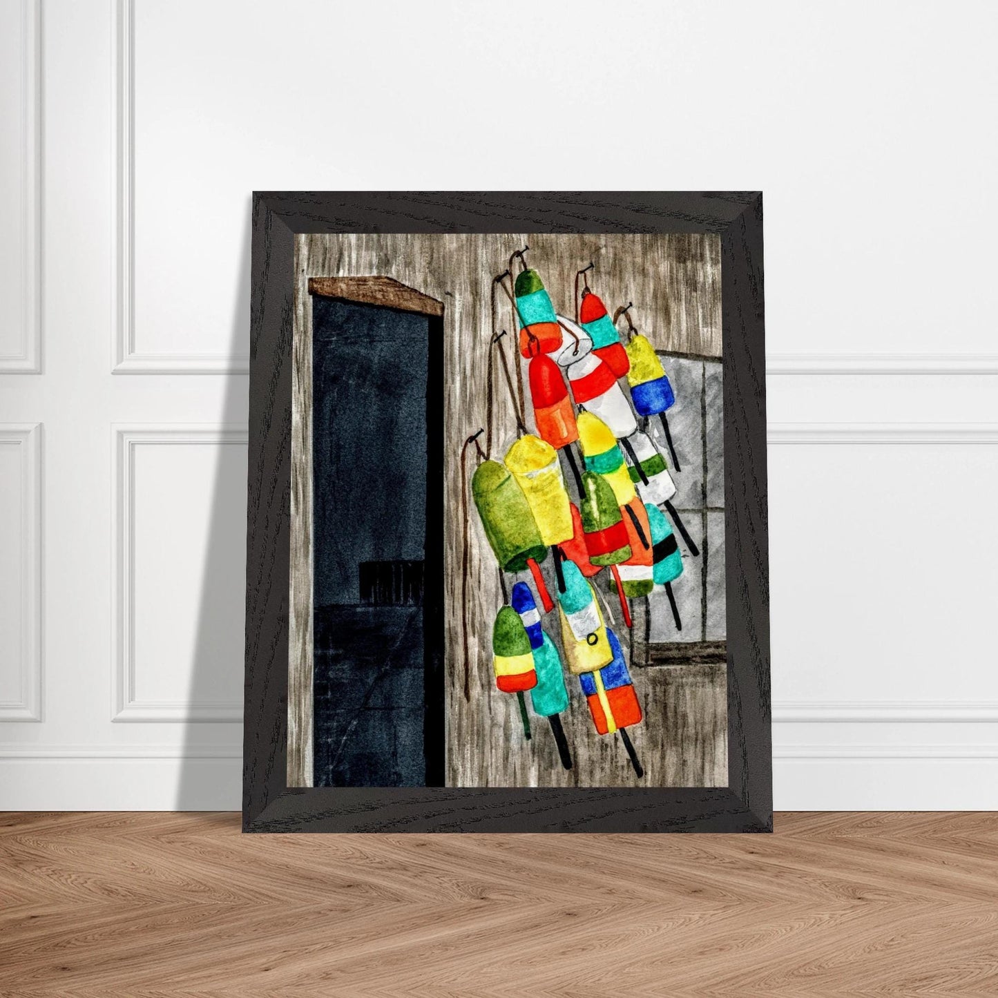 Lobster Buoys | Wooden Framed Poster with Museum - Quality Matte Paper 8x10″ - The Watercolor Nest