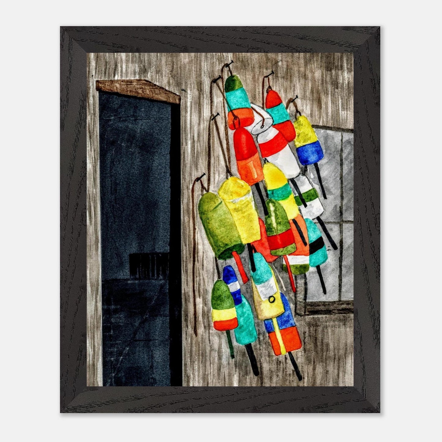 Lobster Buoys | Wooden Framed Poster with Museum - Quality Matte Paper 8x10″ - The Watercolor Nest