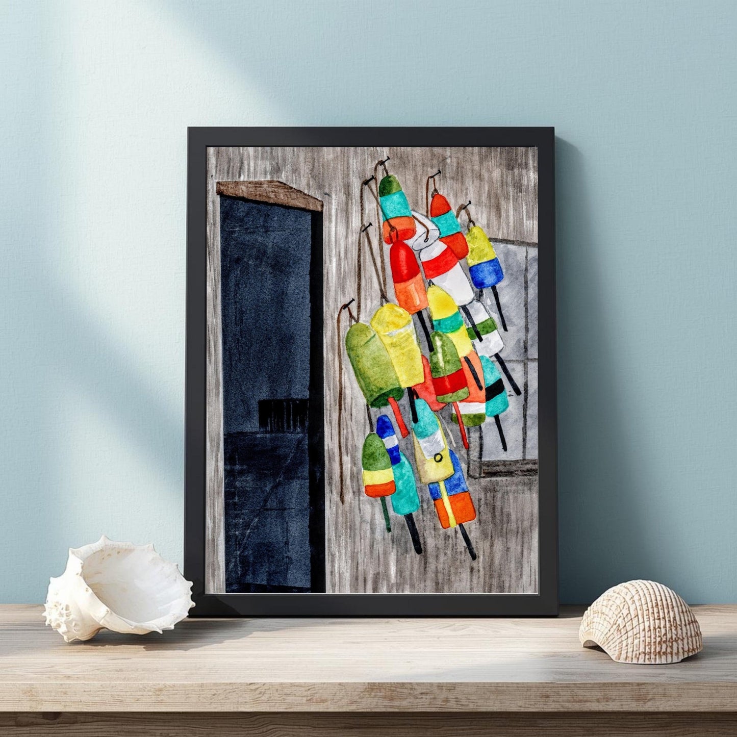 Lobster Buoys | Wooden Framed Poster with Museum - Quality Matte Paper 8x10″ - The Watercolor Nest