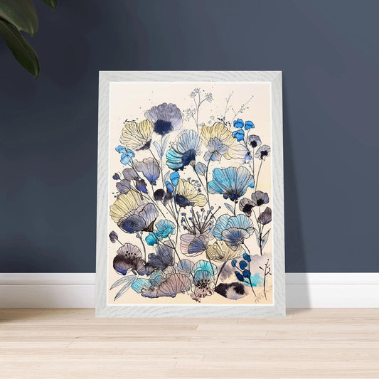 Robyn Flowers, Blue - Wooden Framed Poster with Museum - Quality Matte Paper - The Watercolor Nest