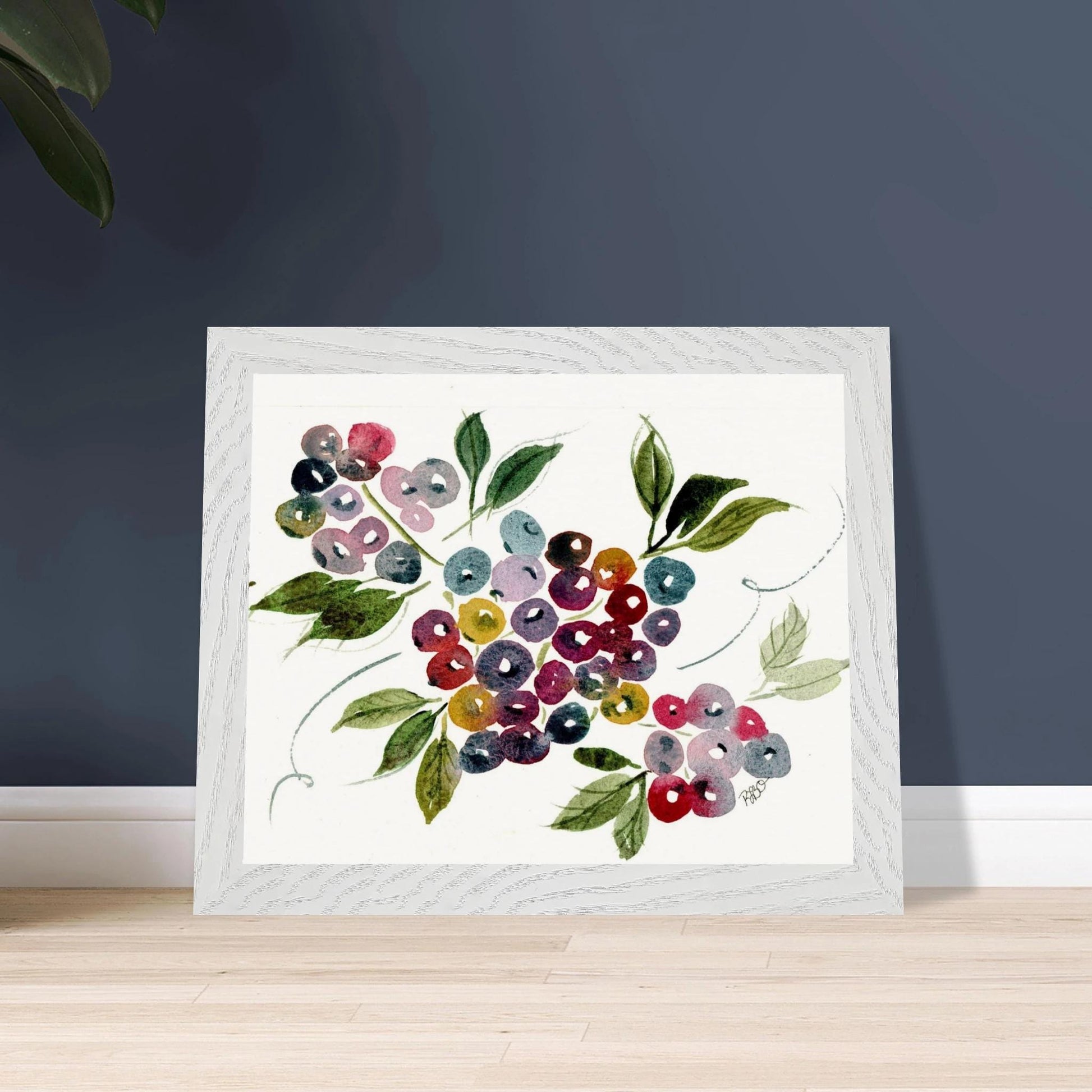 Maine Blueberries - Wooden Framed Poster with Museum - Quality Matte Paper 8x10″ - The Watercolor Nest