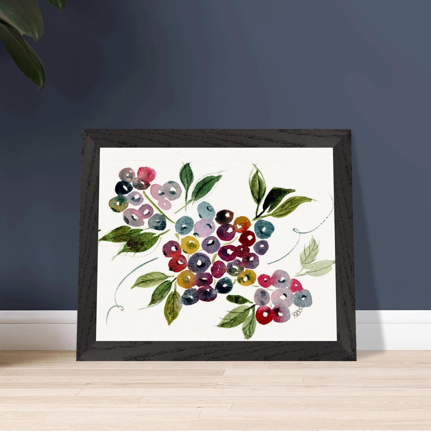 Maine Blueberries - Wooden Framed Poster with Museum - Quality Matte Paper 8x10″ - The Watercolor Nest