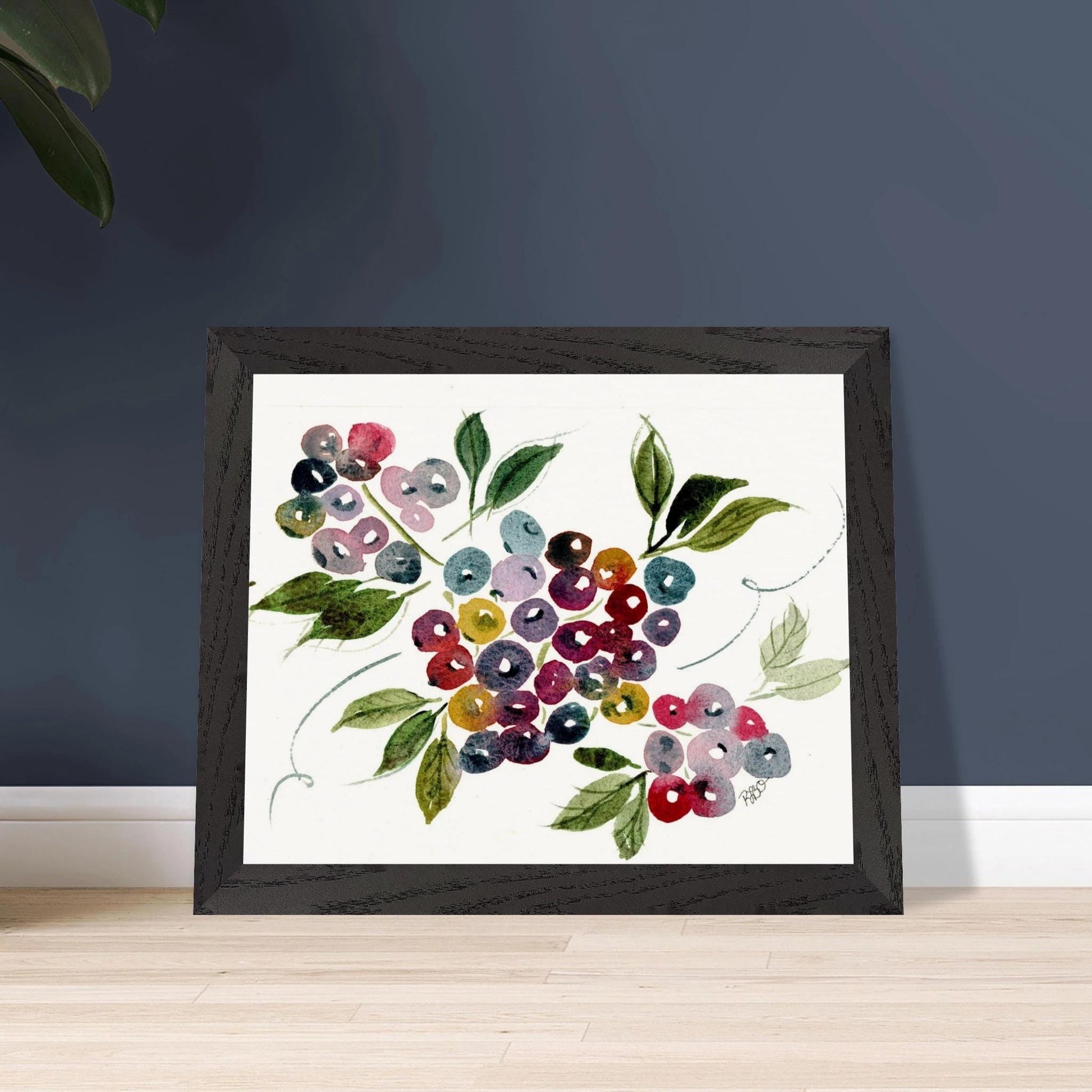 Maine Blueberries - Wooden Framed Poster with Museum - Quality Matte Paper 8x10″ - The Watercolor Nest