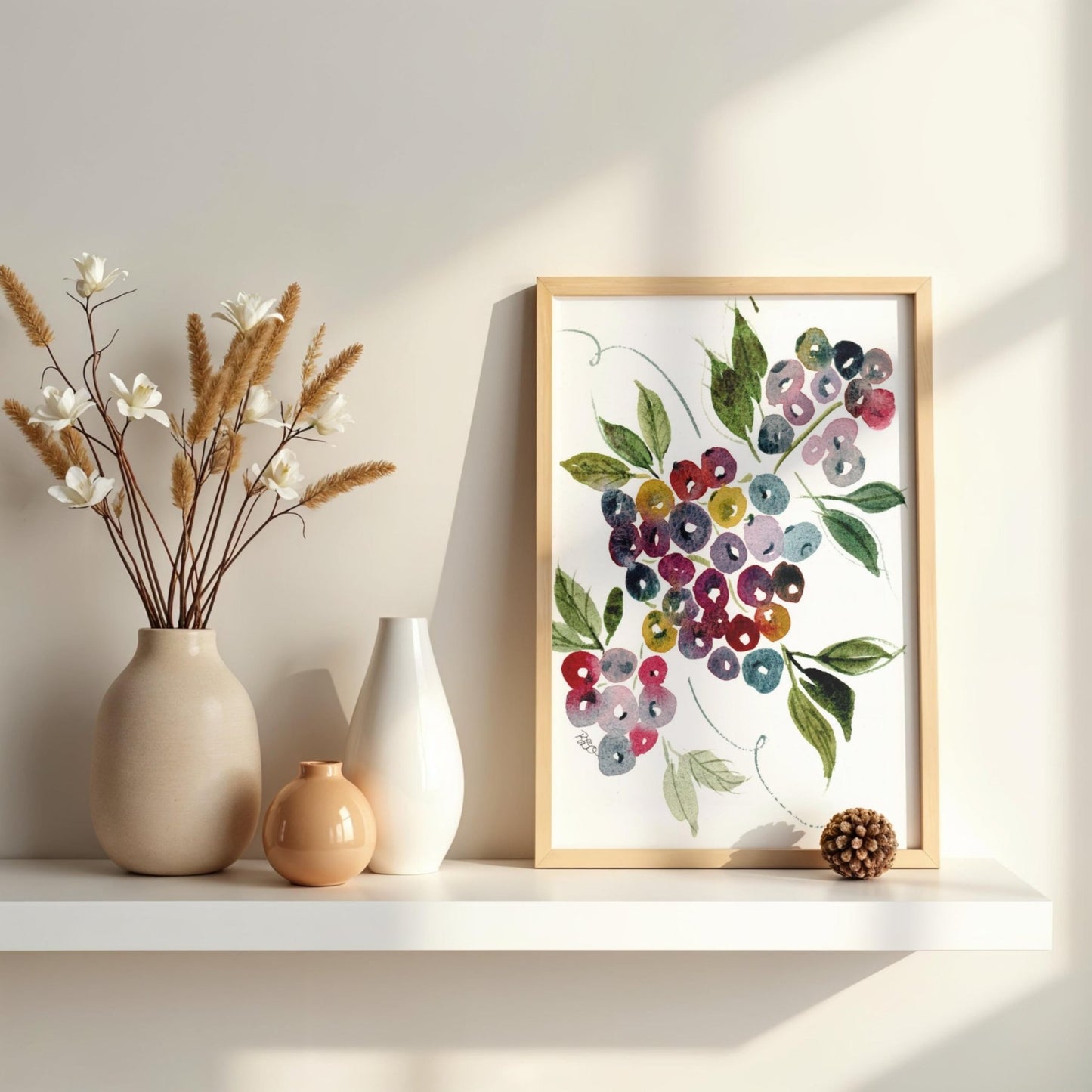 Maine Blueberries - Wooden Framed Poster with Museum - Quality Matte Paper 8x10″ - The Watercolor Nest