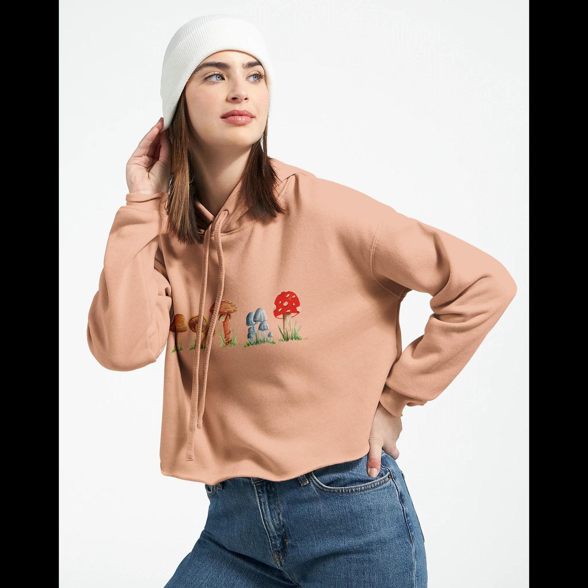 Mushroom Women's Cropped Hoodie | Bella + Canvas 7502 - The Watercolor Nest