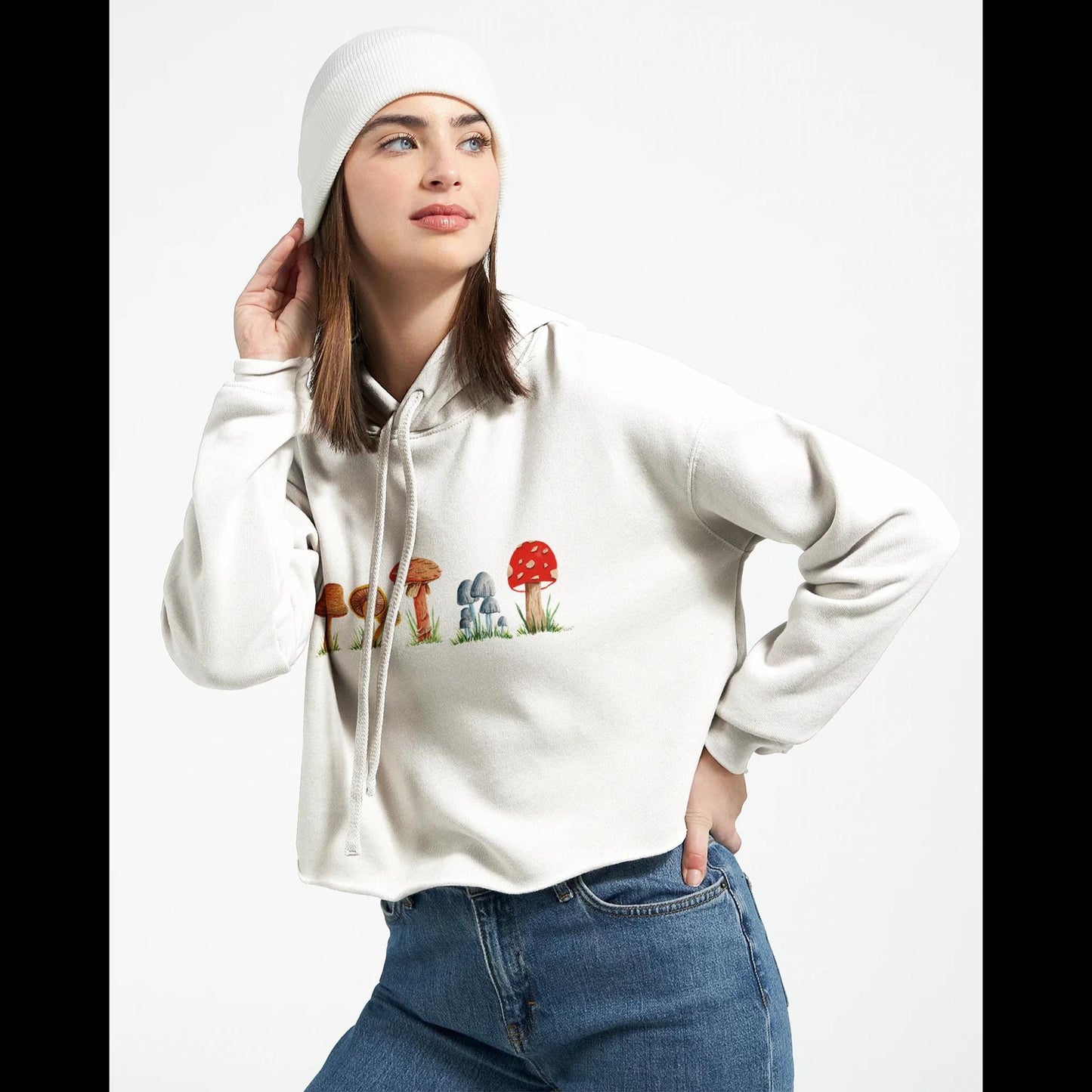 Mushroom Women's Cropped Hoodie | Bella + Canvas 7502 - The Watercolor Nest