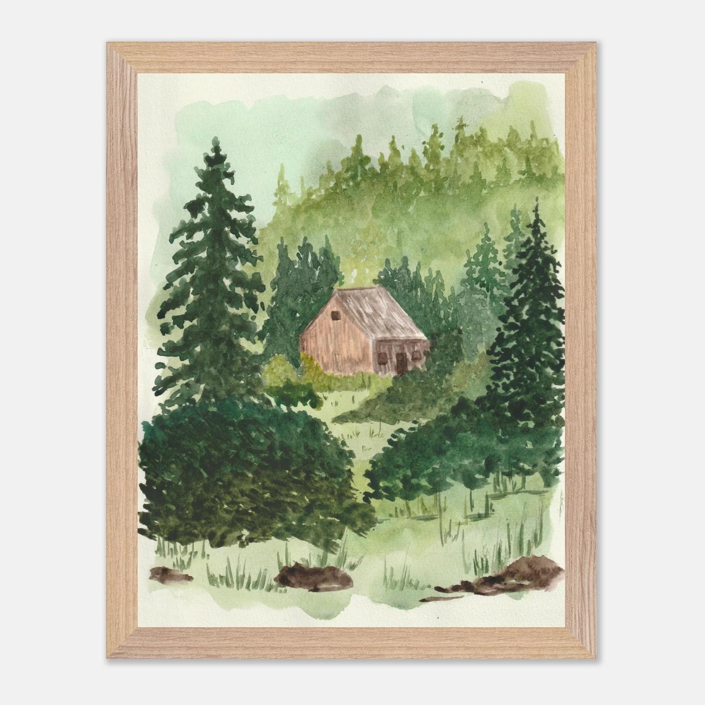 Maine Cabin | Wooden Framed Poster with Museum - Quality Matte Paper 11x14″ - The Watercolor Nest