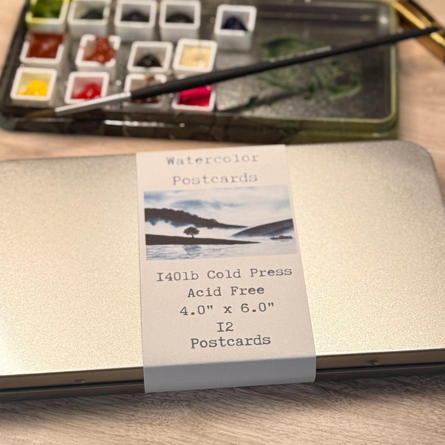 Blank Watercolor Postcards 12 Card Set in Tin
