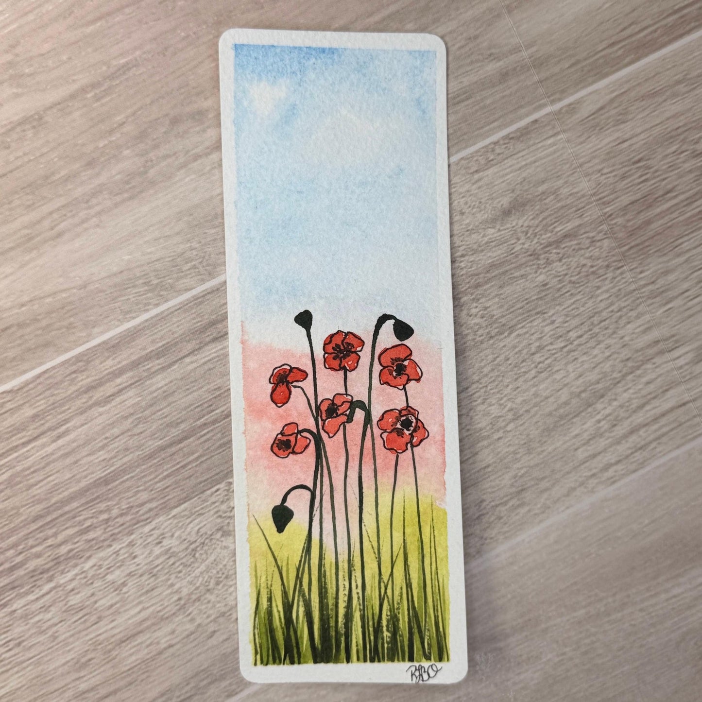 Watercolor Poppy Bookmark: Hand - Painted Cotton Paper Art - The Watercolor Nest