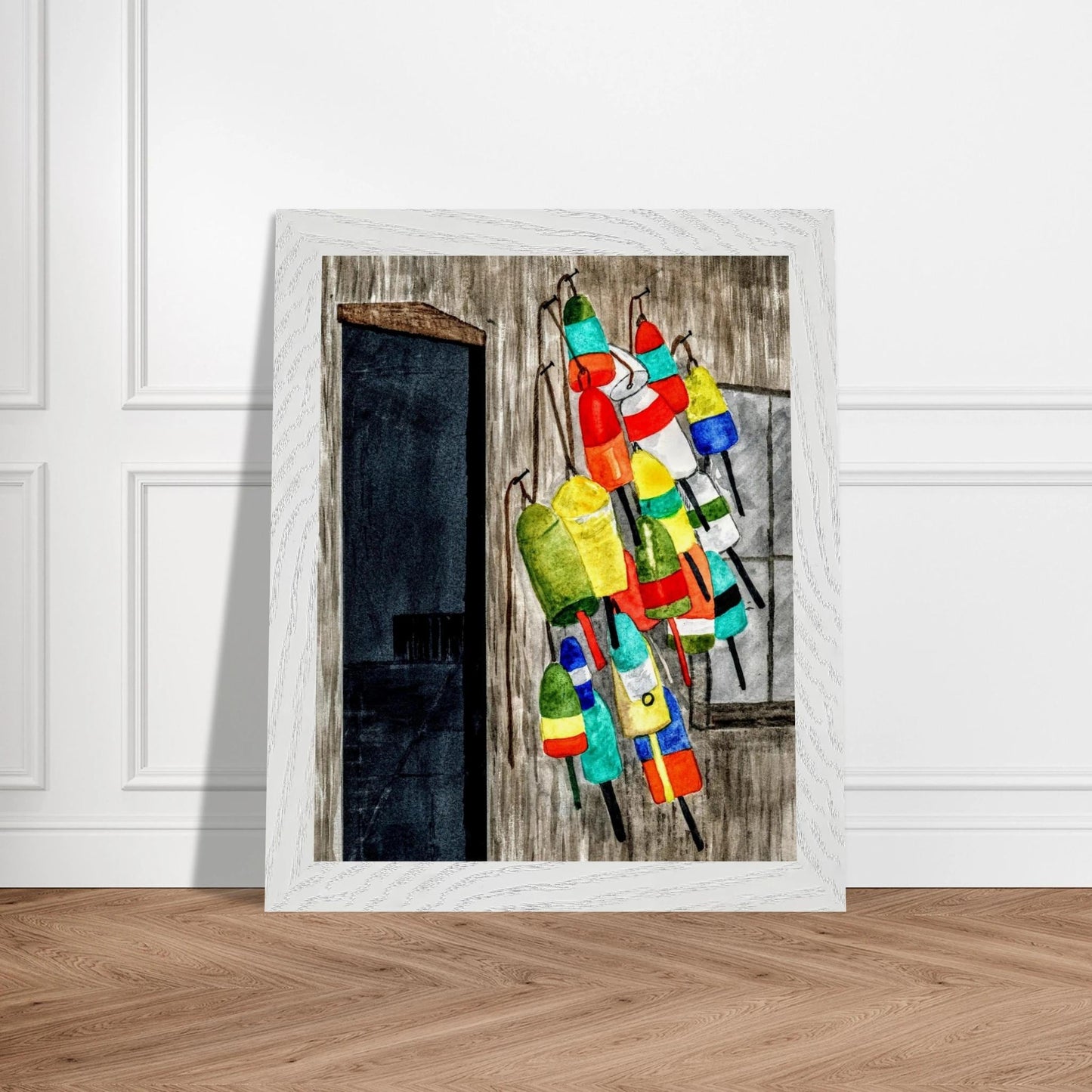 Lobster Buoys | Wooden Framed Poster with Museum - Quality Matte Paper 8x10″ - The Watercolor Nest